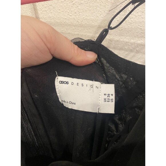 ASOS Design Dress Womens 4 Black Pearl Embellished Ruched Mesh Bodycon Mini - Picture 2 of 3